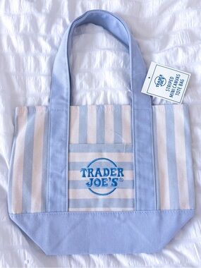 Trader Joe's Light Blue & Cream Striped Canvas Tote
